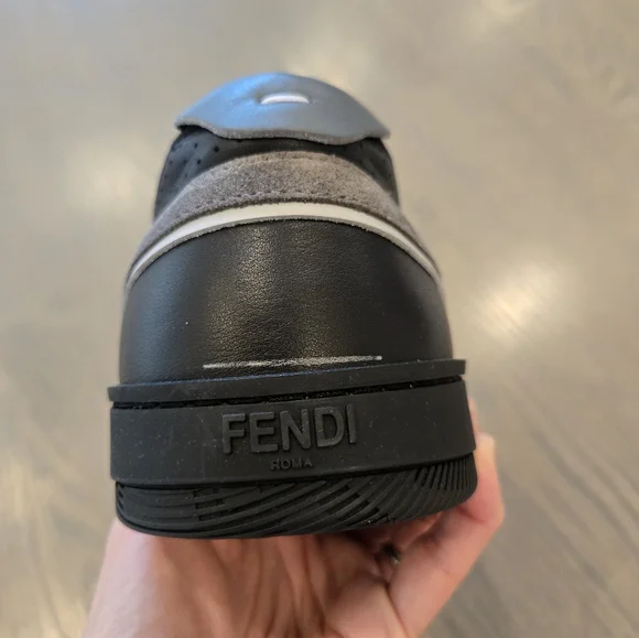 $990 Fendi Step FF Logo Embr Leather Sneakers Black & Gray EU 43 UK 9 US 10 BNIB